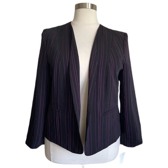 Bar III Open Front Trendy Striped Blazer 2X Black - Picture 4 of 6